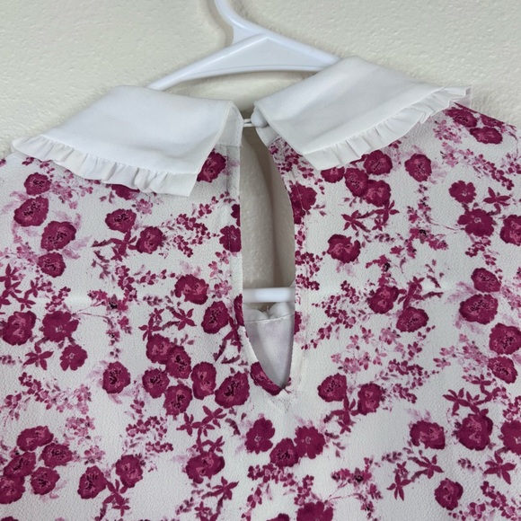 Cece Ditsy Floral Blouse White Pink Sz XL Bow Girly Cottagecore Grandma Collar - Picture 7 of 8